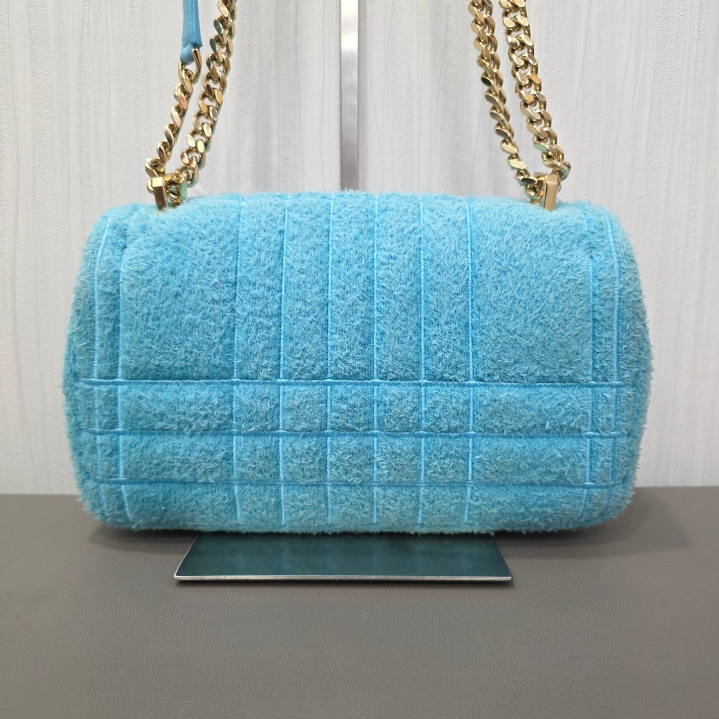 Burberry Lola Small Quilted Bouclé Shoulder Bag Light Blue (Pre-Owned)