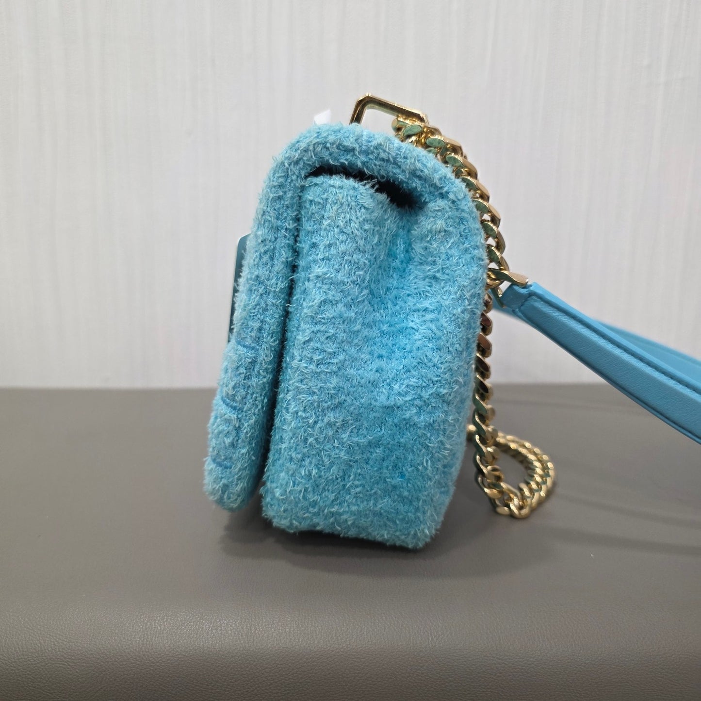 Burberry Lola Small Quilted Bouclé Shoulder Bag Light Blue (Pre-Owned)