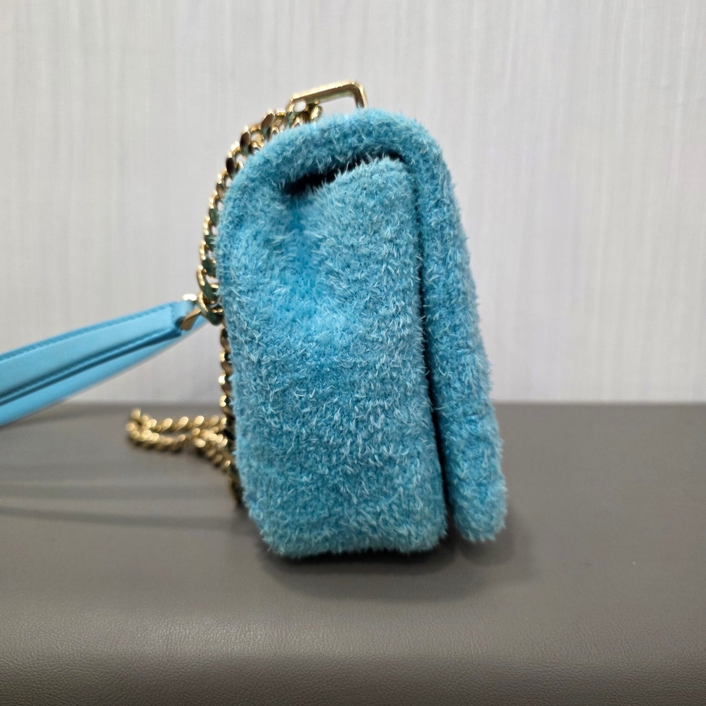 Burberry Lola Small Quilted Bouclé Shoulder Bag Light Blue (Pre-Owned)