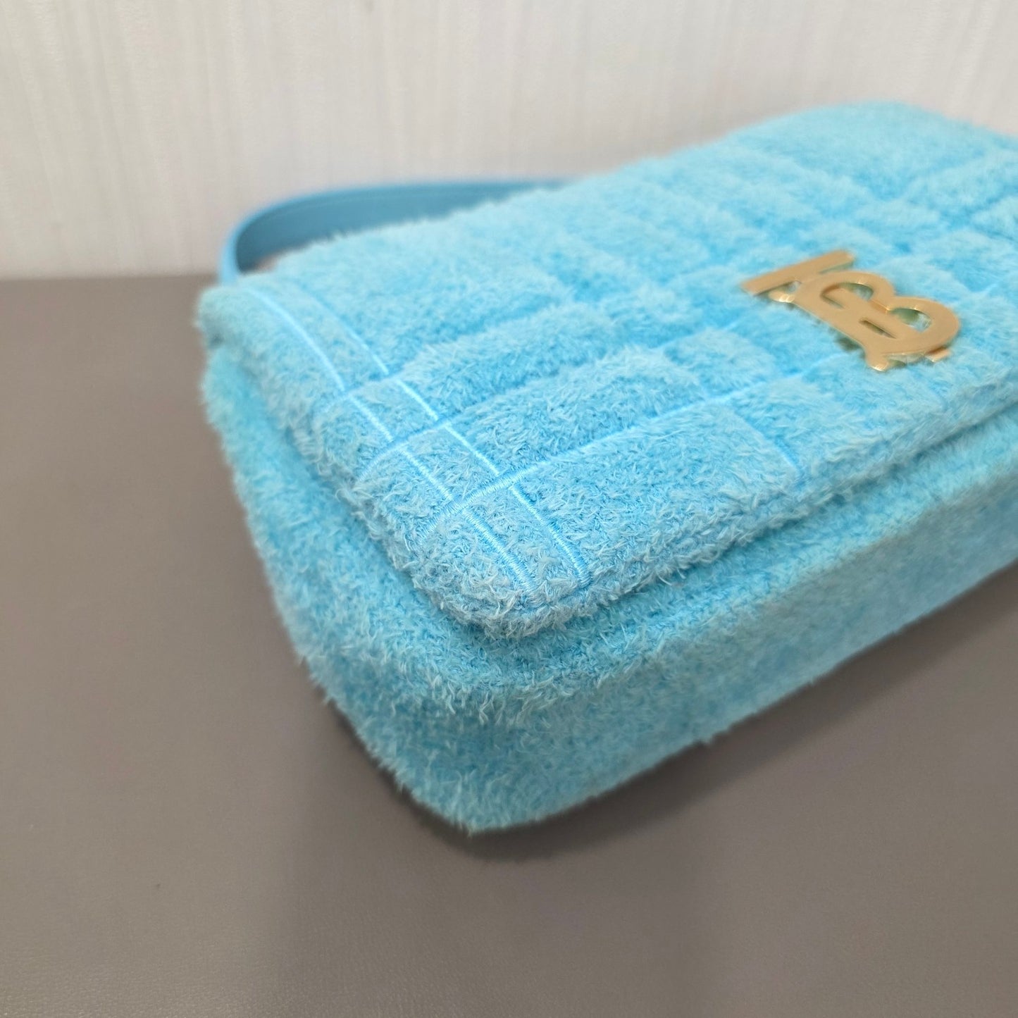 Burberry Lola Small Quilted Bouclé Shoulder Bag Light Blue (Pre-Owned)