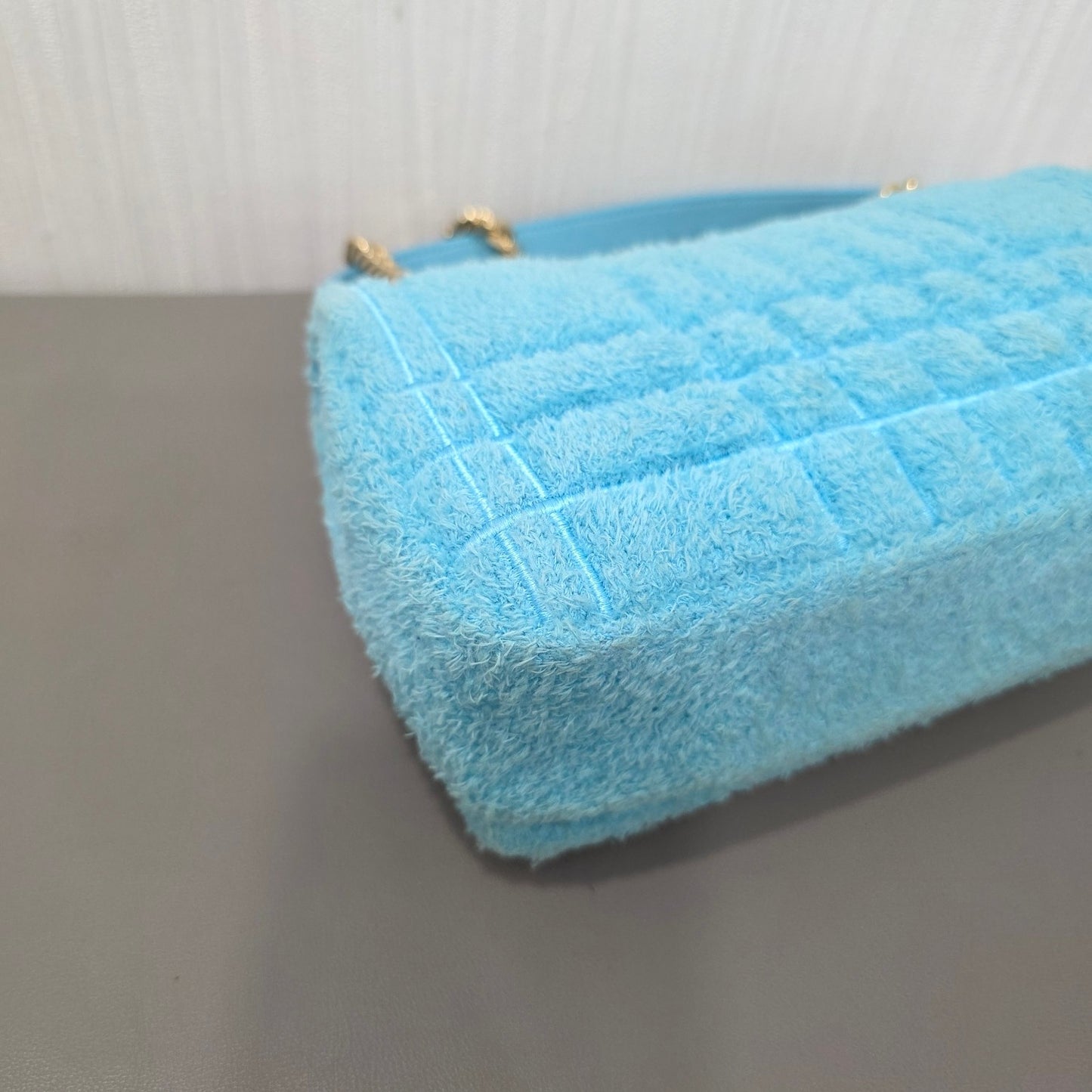 Burberry Lola Small Quilted Bouclé Shoulder Bag Light Blue (Pre-Owned)
