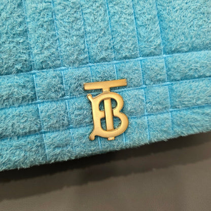 Burberry Lola Small Quilted Bouclé Shoulder Bag Light Blue (Pre-Owned)