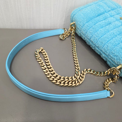 Burberry Lola Small Quilted Bouclé Shoulder Bag Light Blue (Pre-Owned)