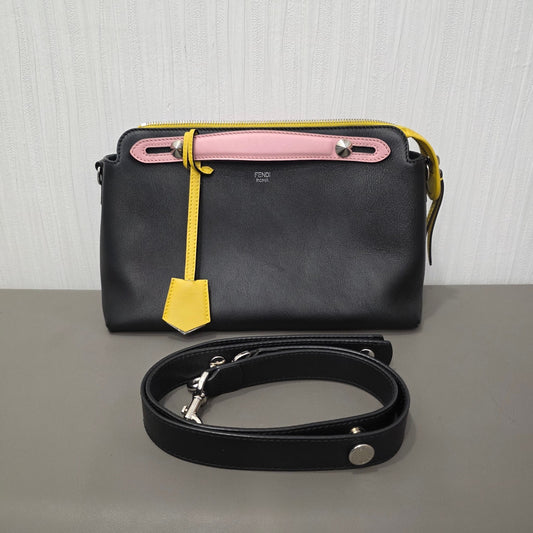 Fendi By The Way Leather Boston Bag Multicolor Black Pink Yellow (Pre-Owned)