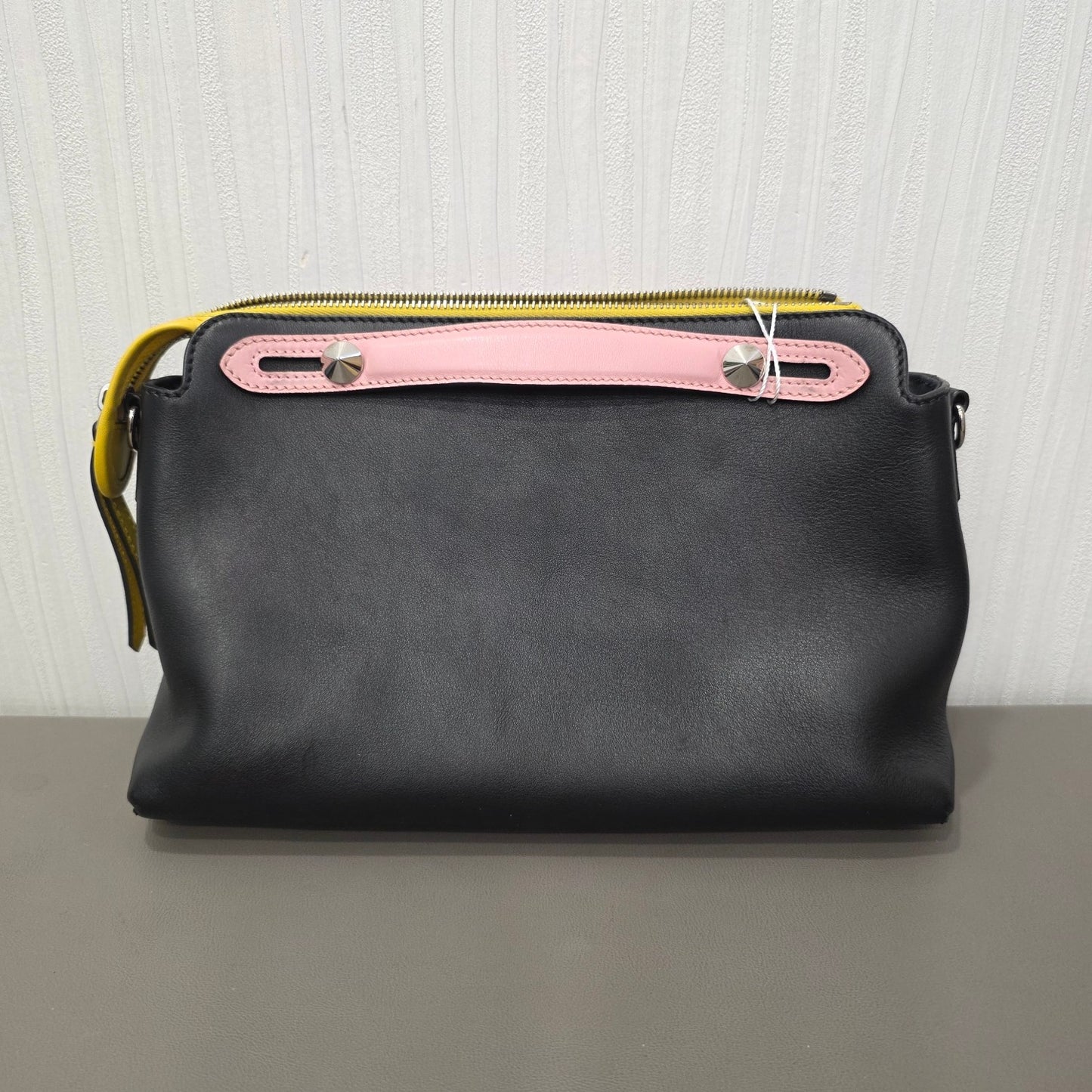 Fendi By The Way Leather Boston Bag Multicolor Black Pink Yellow (Pre-Owned)