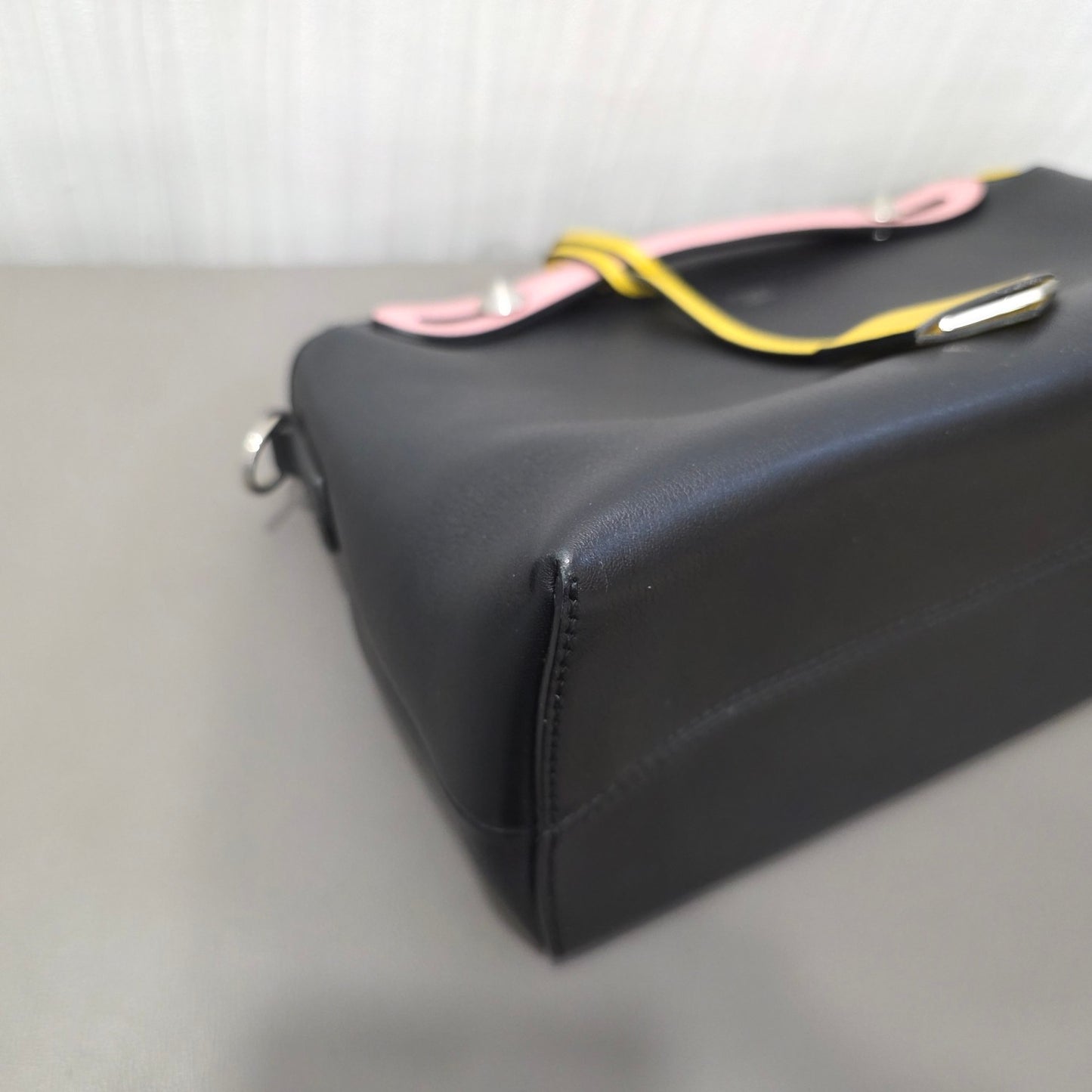 Fendi By The Way Leather Boston Bag Multicolor Black Pink Yellow (Pre-Owned)