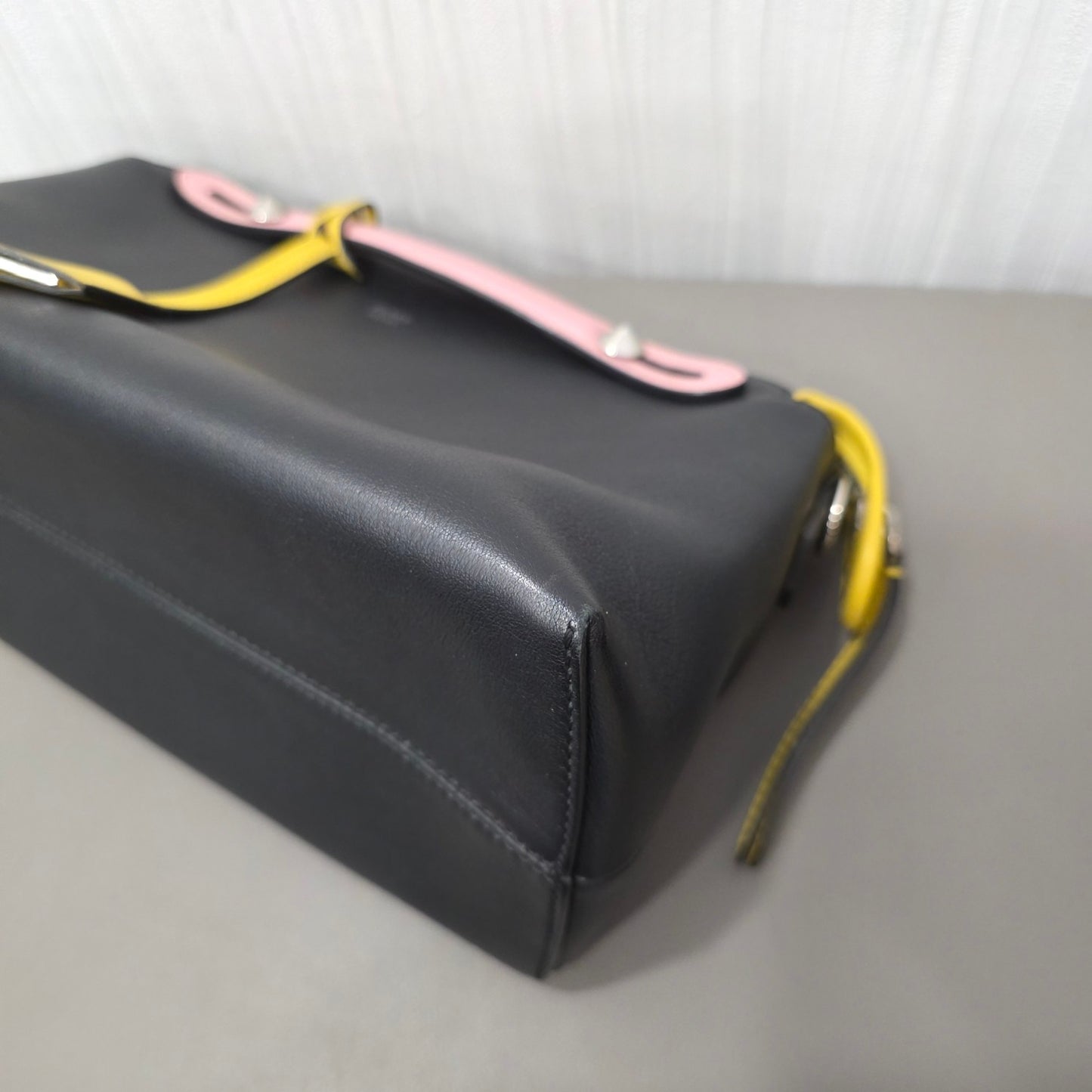 Fendi By The Way Leather Boston Bag Multicolor Black Pink Yellow (Pre-Owned)