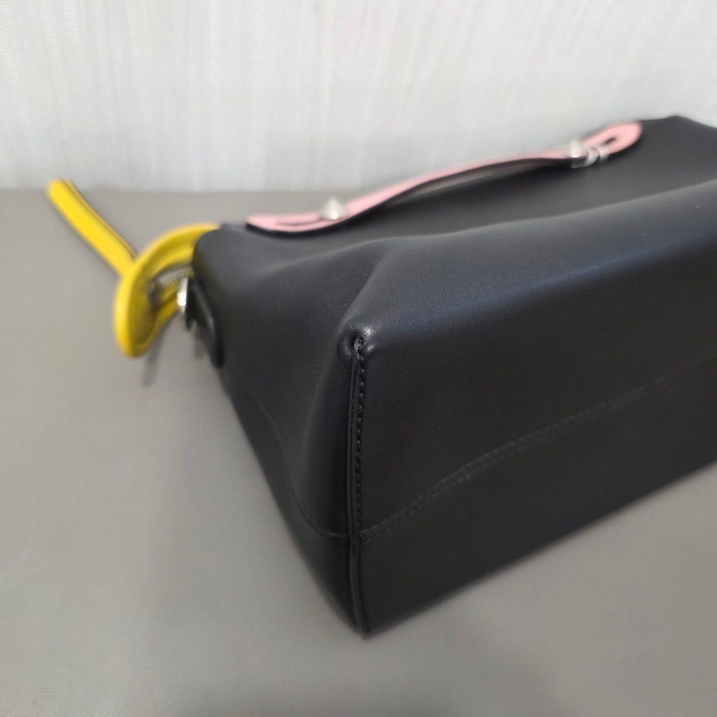 Fendi By The Way Leather Boston Bag Multicolor Black Pink Yellow (Pre-Owned)