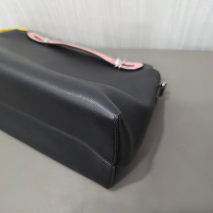 Fendi By The Way Leather Boston Bag Multicolor Black Pink Yellow (Pre-Owned)