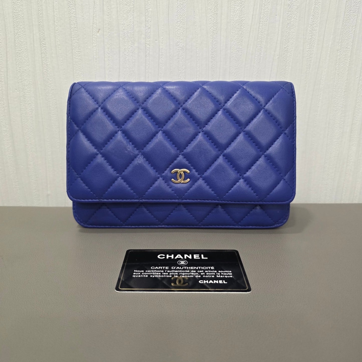 Chanel Classic Quilted Lambskin Wallet on Chain Blue (Pre-Owned)
