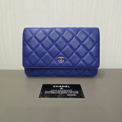 Chanel Classic Quilted Lambskin Wallet on Chain Blue (Pre-Owned)