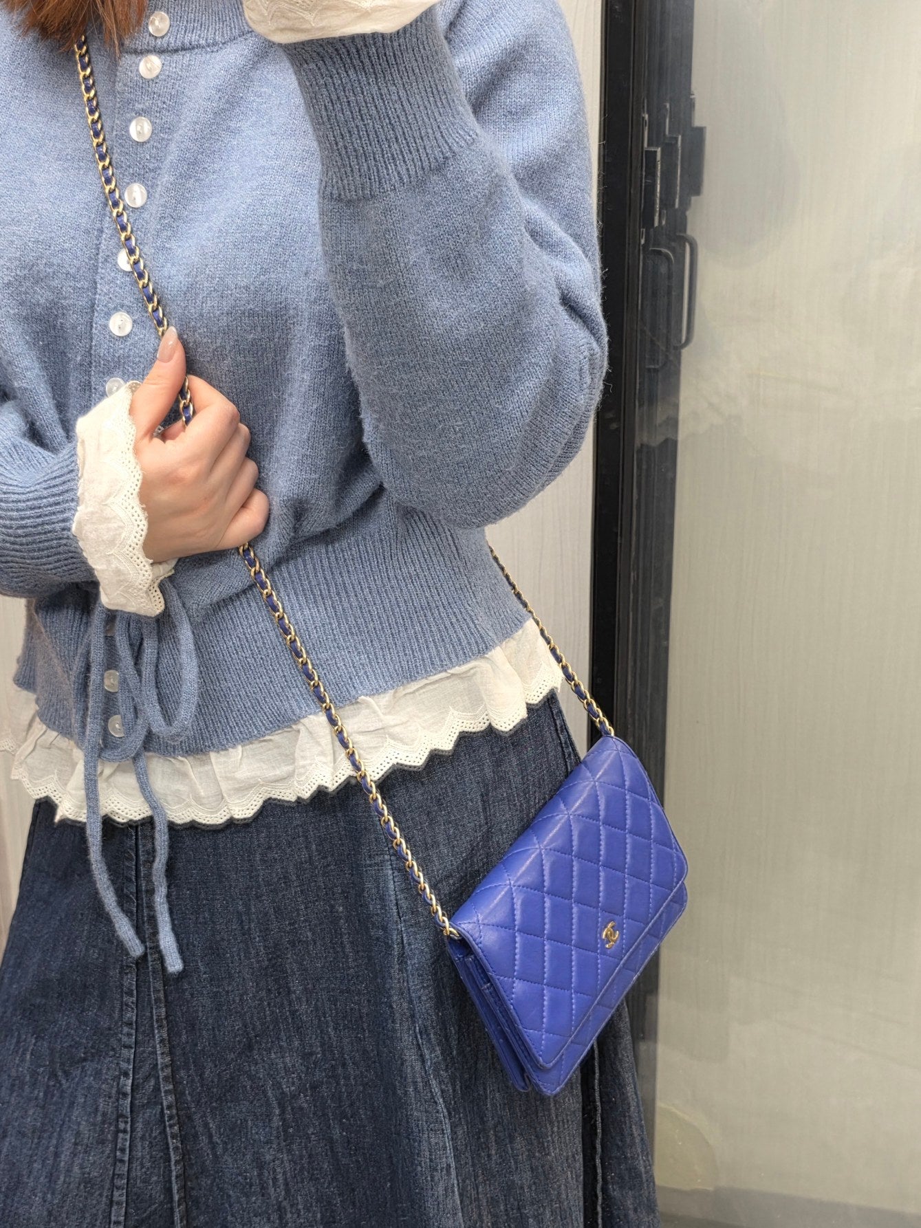 Chanel Classic Quilted Lambskin Wallet on Chain Blue (Pre-Owned)