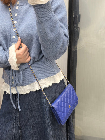 Chanel Classic Quilted Lambskin Wallet on Chain Blue (Pre-Owned)