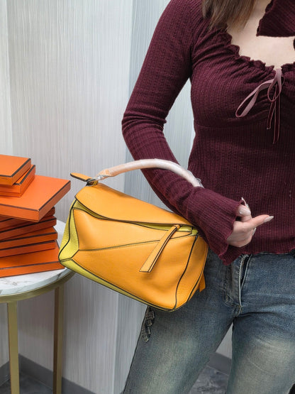 Loewe Puzzle Bag Small Calfskin Leather Multicolor Orange Yellow (Pre-Owned)