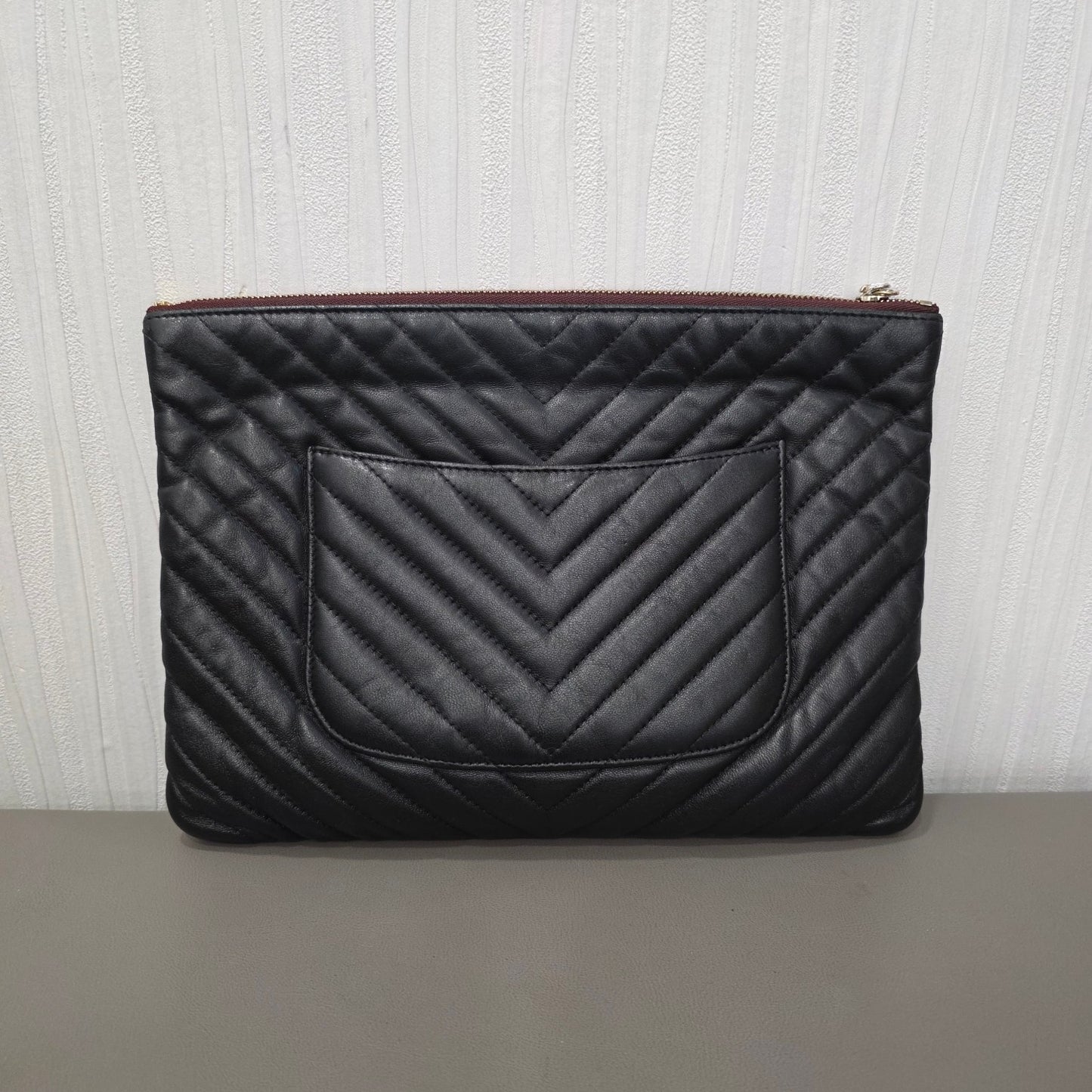 Chanel Chevron Quilted Leather Pouch Clutch Black (Pre-Owned)