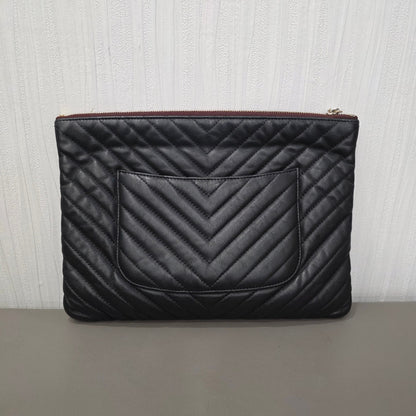 Chanel Chevron Quilted Leather Pouch Clutch Black (Pre-Owned)