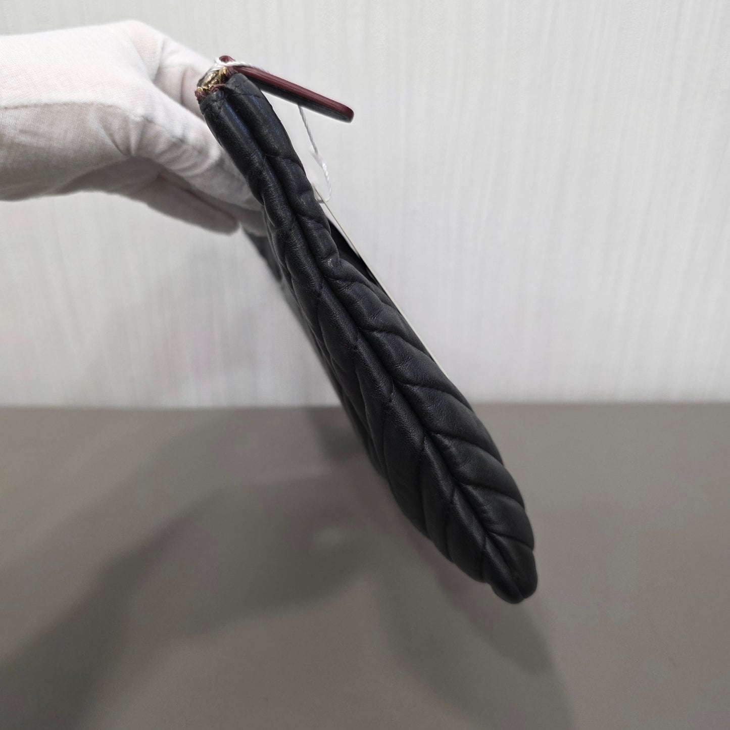 Chanel Chevron Quilted Leather Pouch Clutch Black (Pre-Owned)