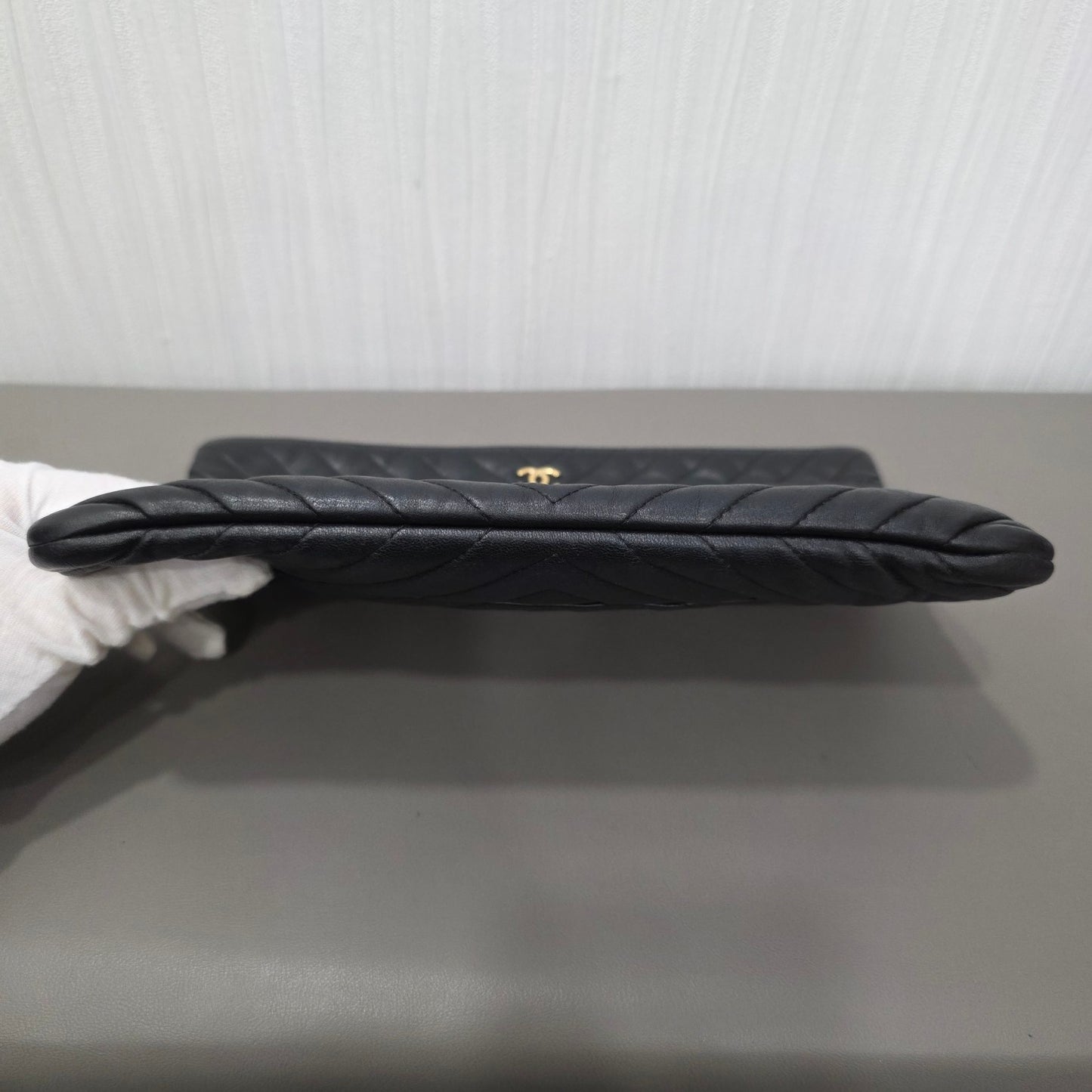 Chanel Chevron Quilted Leather Pouch Clutch Black (Pre-Owned)