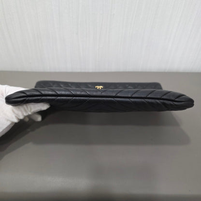 Chanel Chevron Quilted Leather Pouch Clutch Black (Pre-Owned)