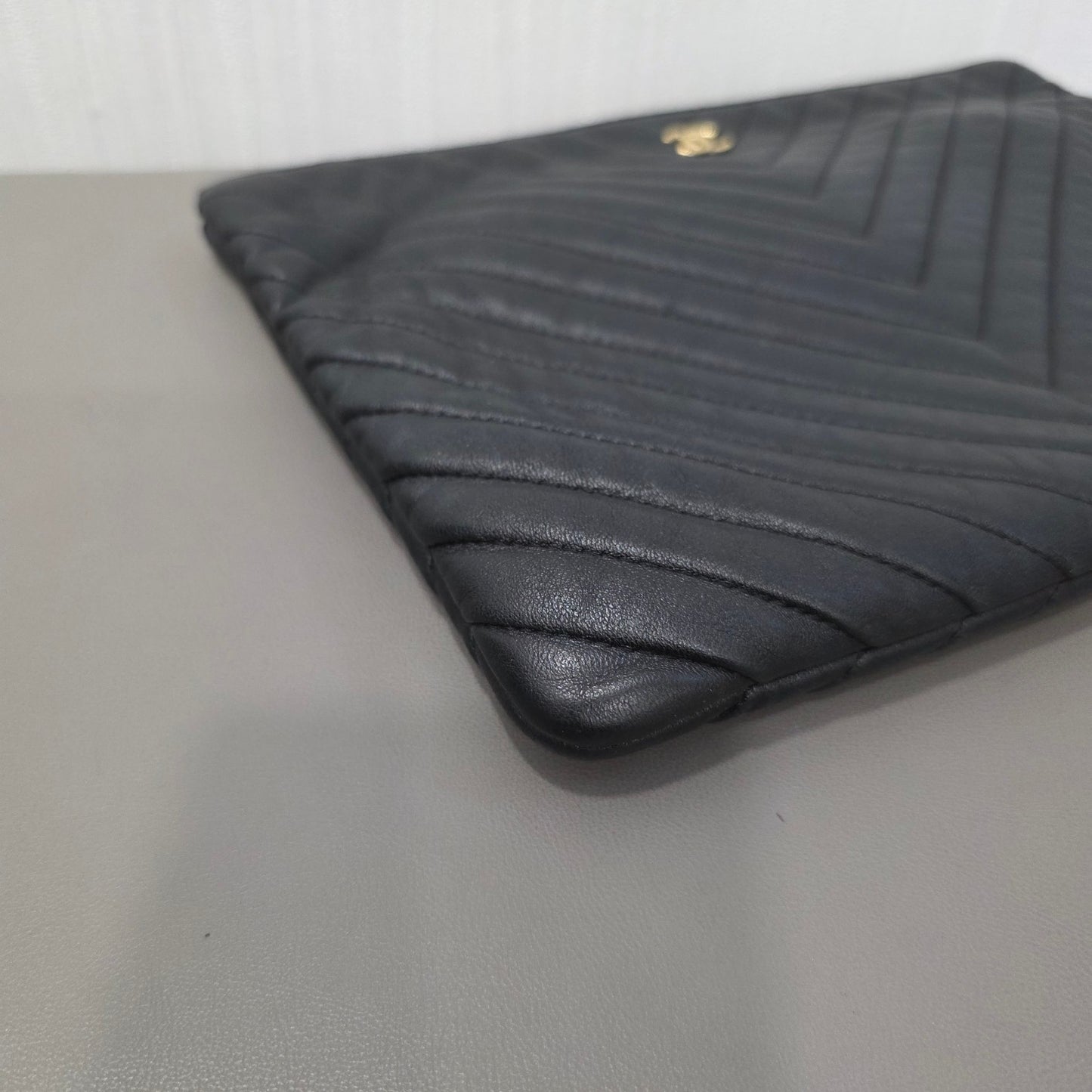 Chanel Chevron Quilted Leather Pouch Clutch Black (Pre-Owned)