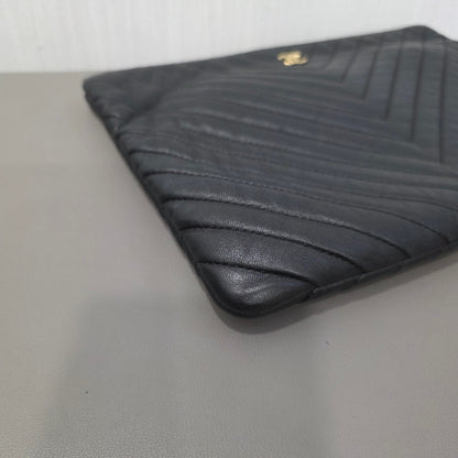 Chanel Chevron Quilted Leather Pouch Clutch Black (Pre-Owned)