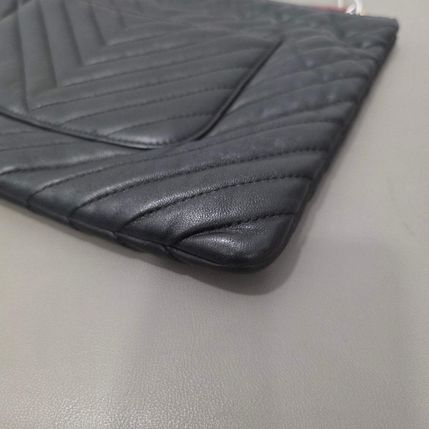 Chanel Chevron Quilted Leather Pouch Clutch Black (Pre-Owned)