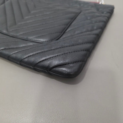 Chanel Chevron Quilted Leather Pouch Clutch Black (Pre-Owned)