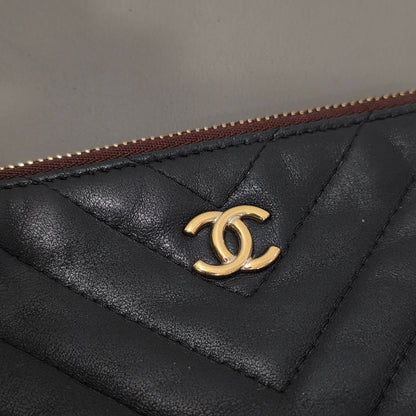 Chanel Chevron Quilted Leather Pouch Clutch Black (Pre-Owned)