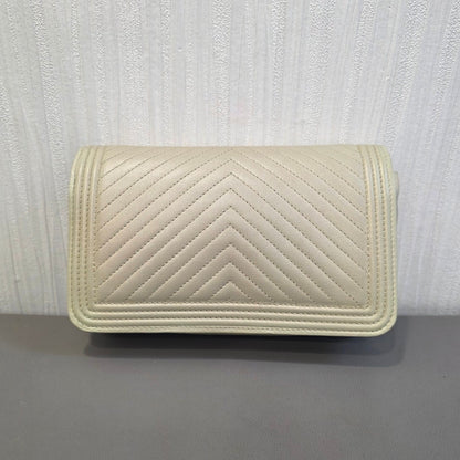 Chanel Boy Small Chevron Quilted Leather Flap Bag Ivory (Pre-Owned)