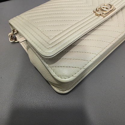 Chanel Boy Small Chevron Quilted Leather Flap Bag Ivory (Pre-Owned)