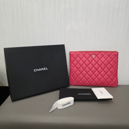 Chanel Classic Quilted Caviar Leather Zip Pouch Pink (Pre-Owned)