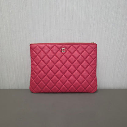 Chanel Classic Quilted Caviar Leather Zip Pouch Pink (Pre-Owned)