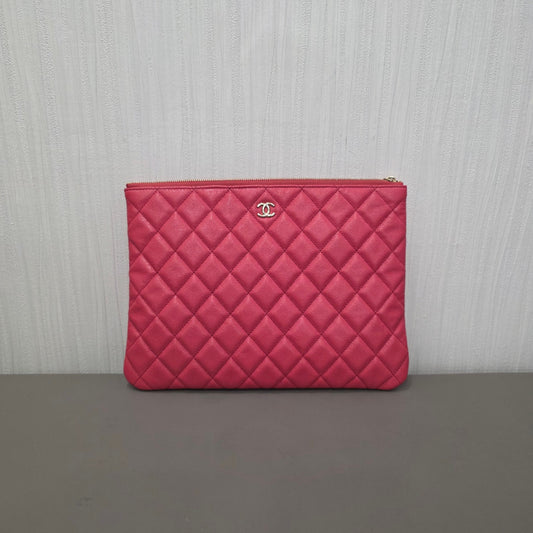Chanel Classic Quilted Caviar Leather Zip Pouch Pink (Pre-Owned)