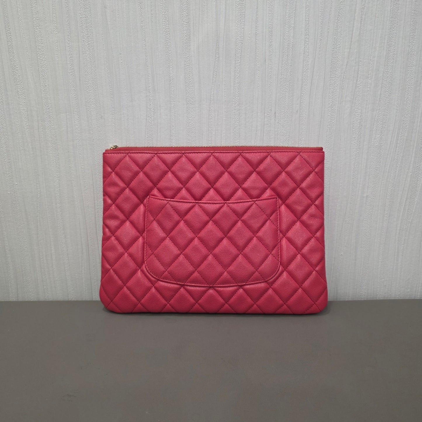 Chanel Classic Quilted Caviar Leather Zip Pouch Pink (Pre-Owned)