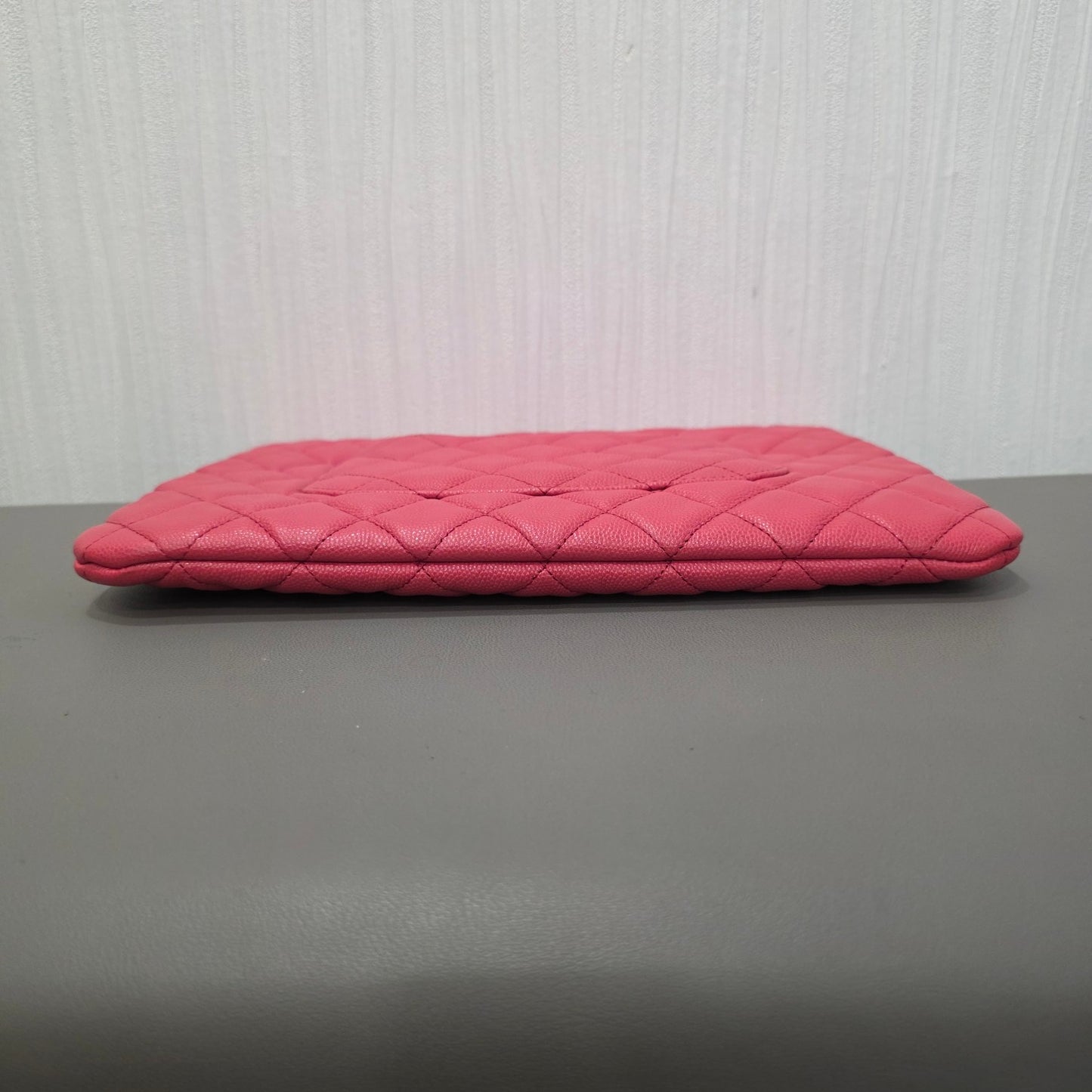 Chanel Classic Quilted Caviar Leather Zip Pouch Pink (Pre-Owned)