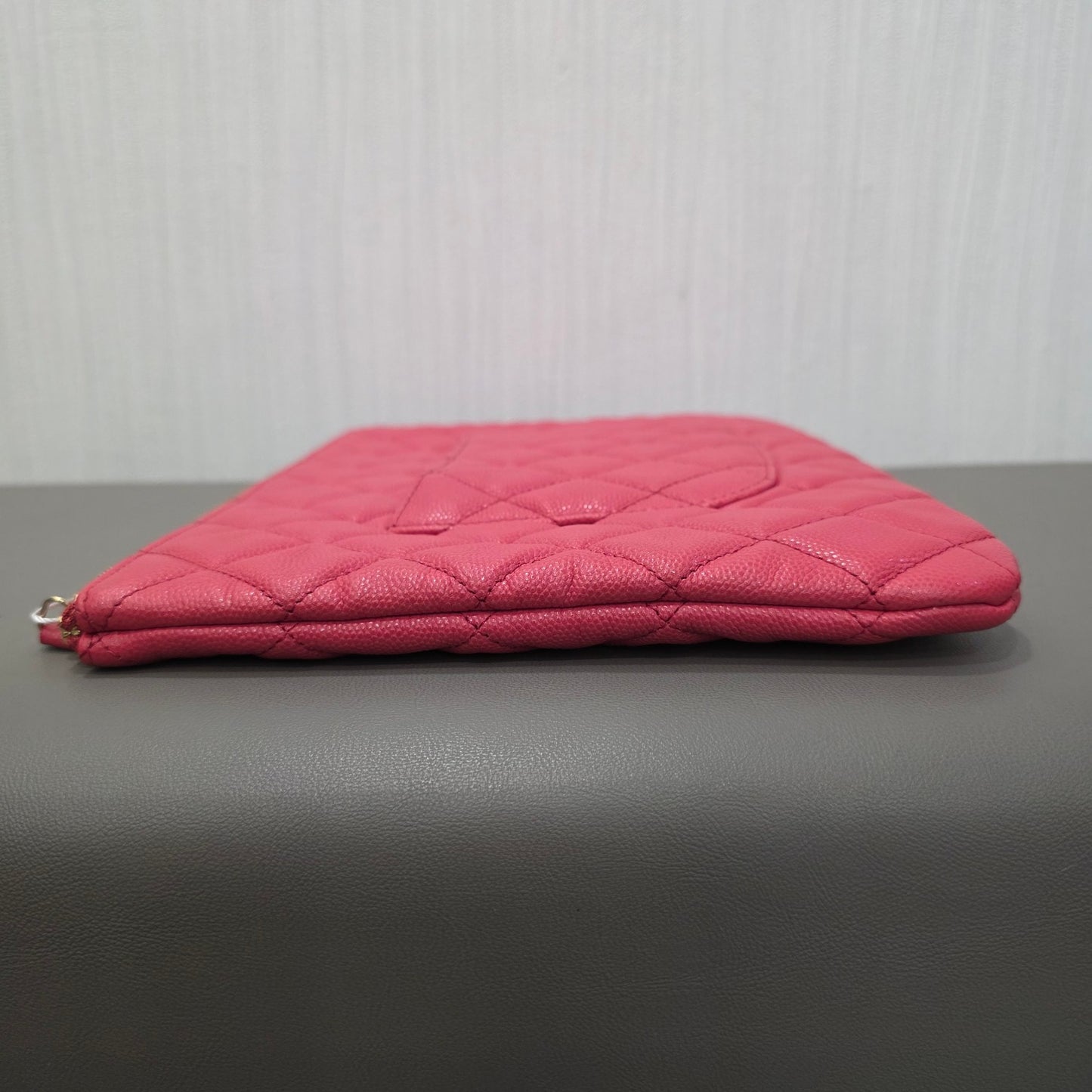 Chanel Classic Quilted Caviar Leather Zip Pouch Pink (Pre-Owned)