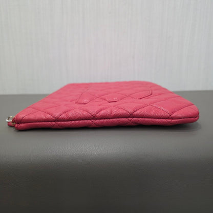 Chanel Classic Quilted Caviar Leather Zip Pouch Pink (Pre-Owned)