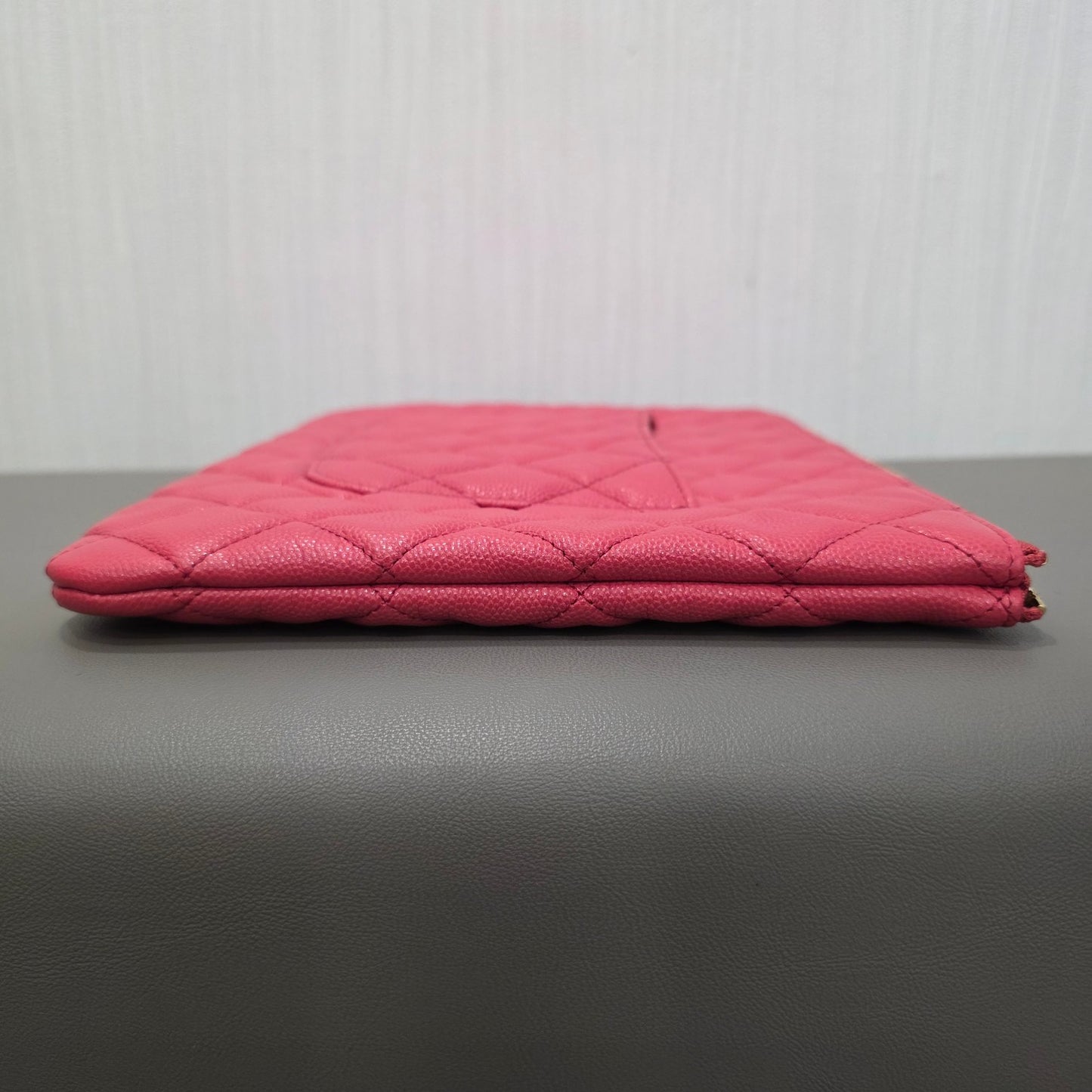 Chanel Classic Quilted Caviar Leather Zip Pouch Pink (Pre-Owned)