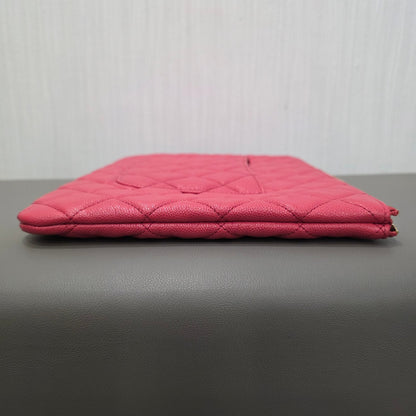 Chanel Classic Quilted Caviar Leather Zip Pouch Pink (Pre-Owned)