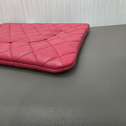 Chanel Classic Quilted Caviar Leather Zip Pouch Pink (Pre-Owned)