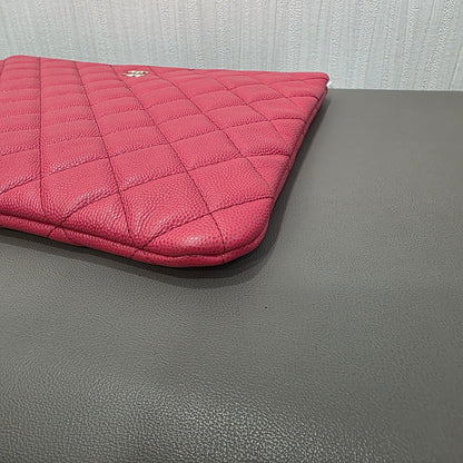 Chanel Classic Quilted Caviar Leather Zip Pouch Pink (Pre-Owned)