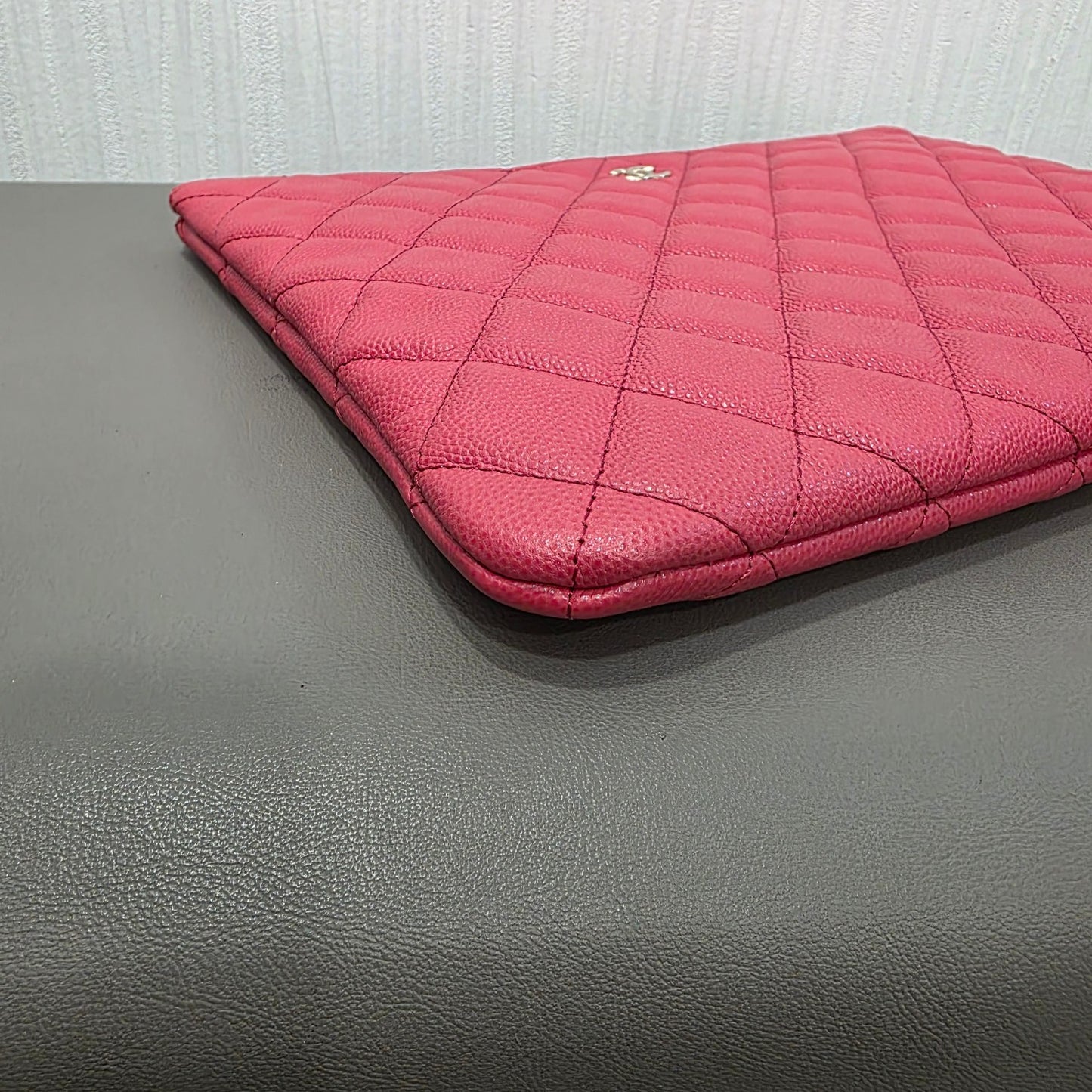 Chanel Classic Quilted Caviar Leather Zip Pouch Pink (Pre-Owned)
