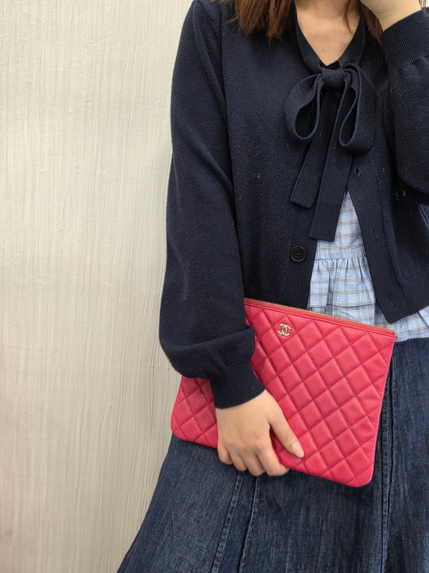 Chanel Classic Quilted Caviar Leather Zip Pouch Pink (Pre-Owned)