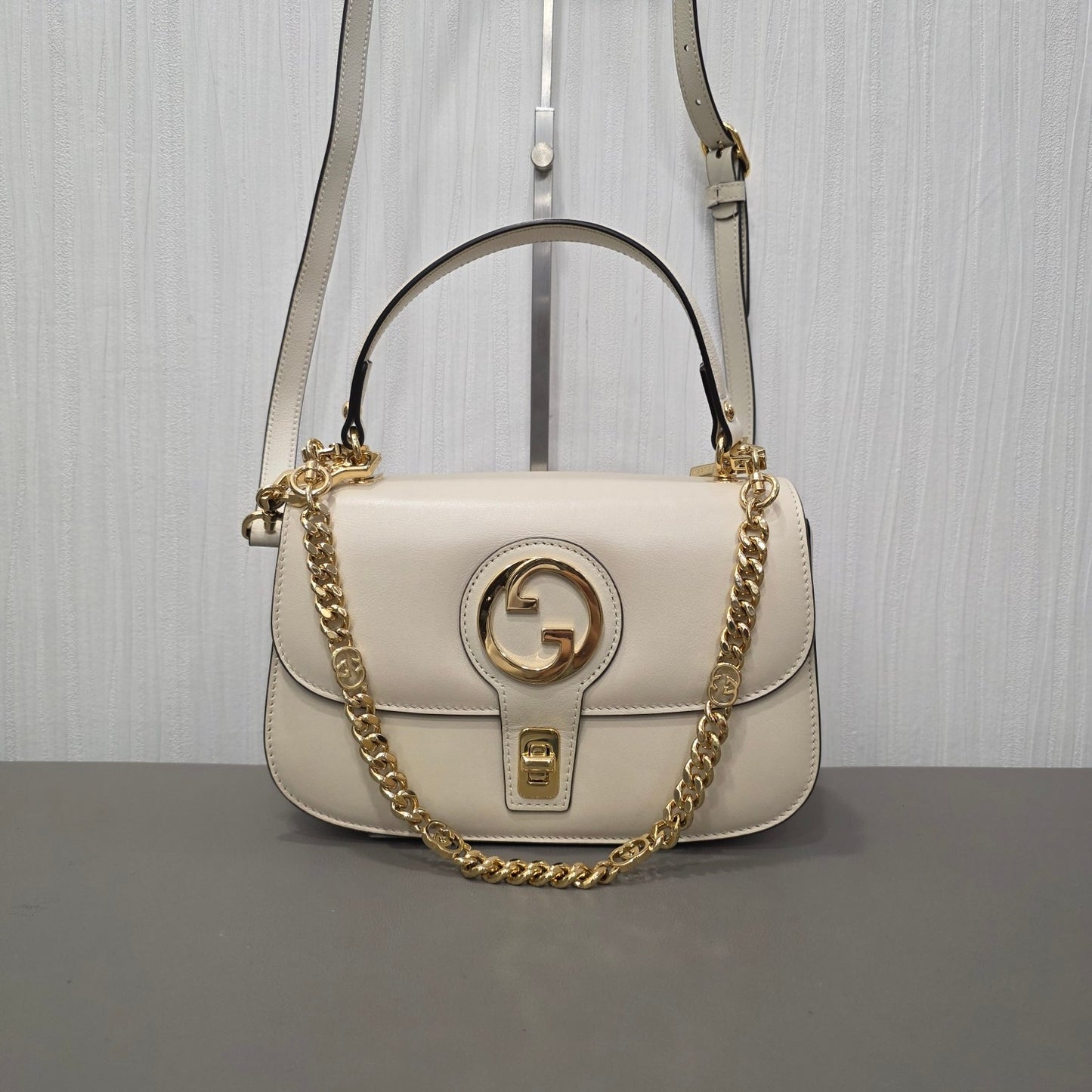 Gucci Blondie Small Leather Top Handle Shoulder Bag Ivory (Pre-Owned)