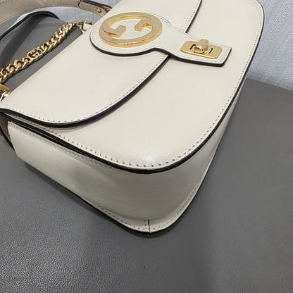 Gucci Blondie Small Leather Top Handle Shoulder Bag Ivory (Pre-Owned)