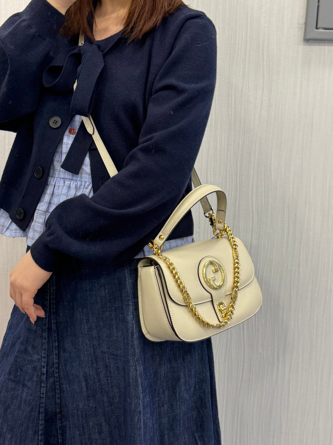 Gucci Blondie Small Leather Top Handle Shoulder Bag Ivory (Pre-Owned)