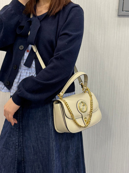 Gucci Blondie Small Leather Top Handle Shoulder Bag Ivory (Pre-Owned)