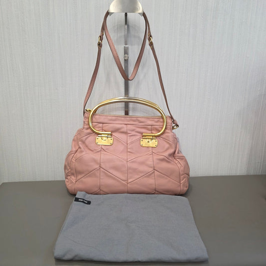 Miu Miu Matelassé Leather Top Handle Shoulder Bag Pink (Pre-Owned)
