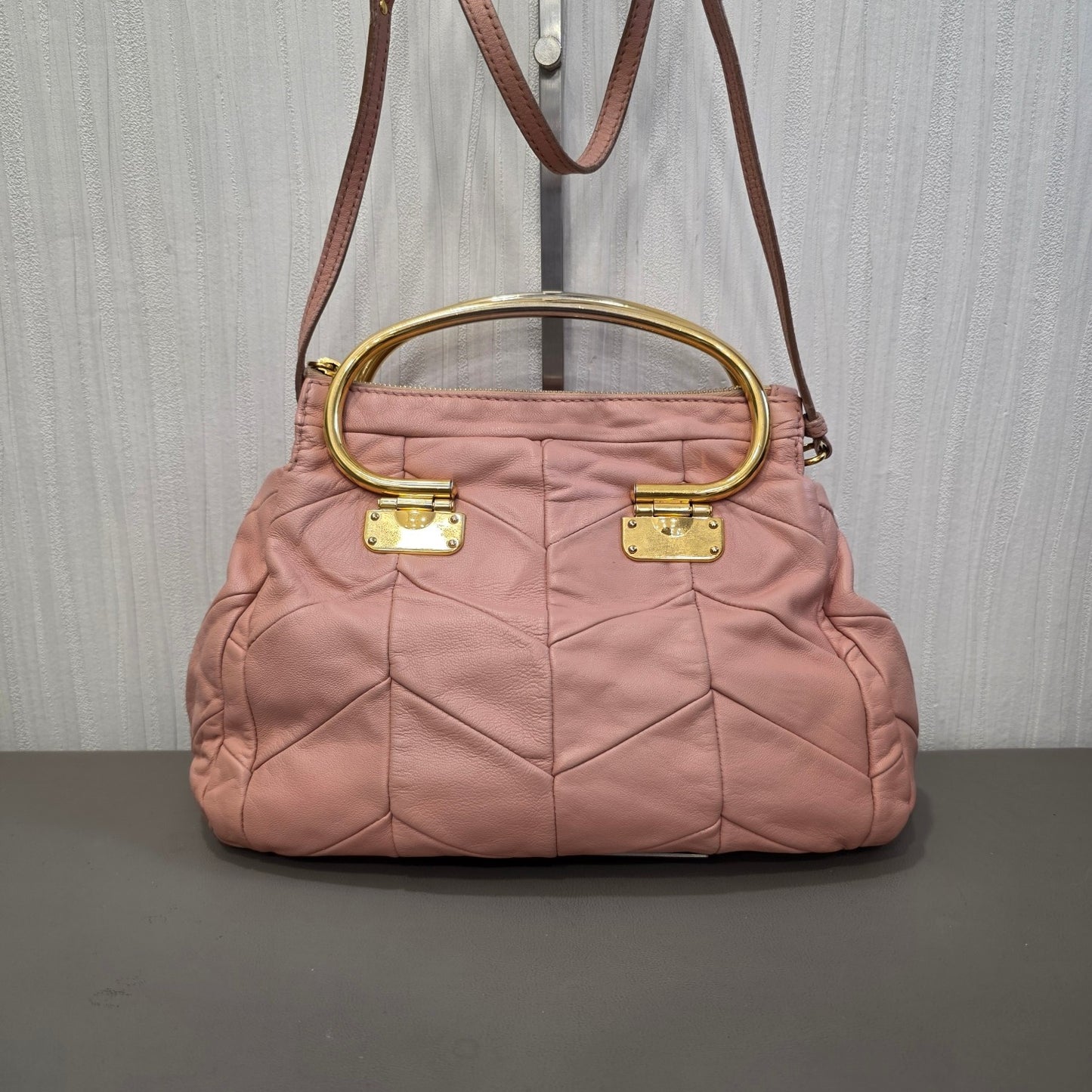Miu Miu Matelassé Leather Top Handle Shoulder Bag Pink (Pre-Owned)