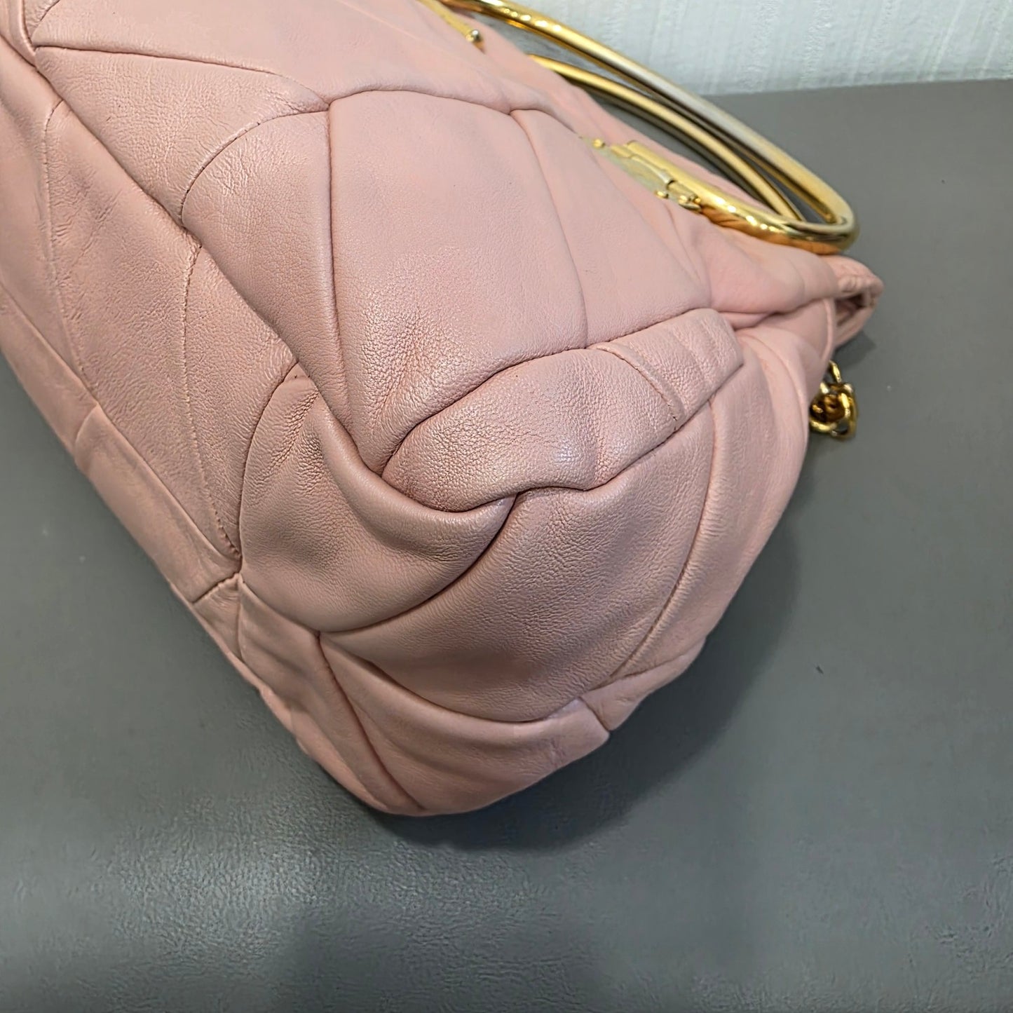 Miu Miu Matelassé Leather Top Handle Shoulder Bag Pink (Pre-Owned)